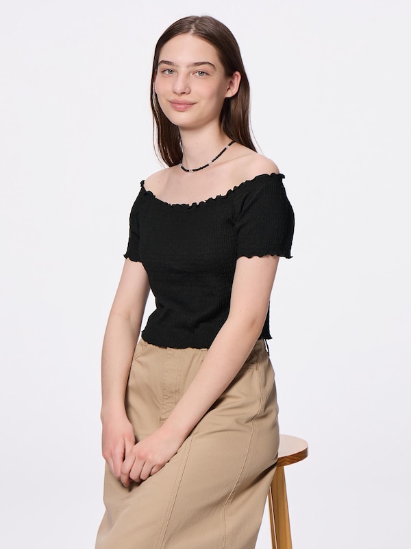 ブラフィー�ルクロップドシャーリングオフショルダーT