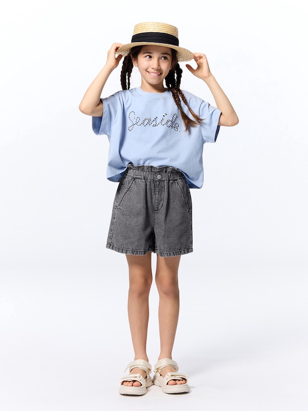 GIRLSペーパーバッグウエストデニムショーツ
