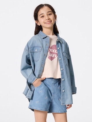GIRLSデニムエンブロイダリーショーツ+E 【KIDS・TEEN】 【キッズ パンツ・スカート】【GU公式/ジーユー】 【BLUE】 GIRLSデニムエンブロイダリーショーツ+E 【KIDS・TEEN】 【キッズ パンツ・スカート】【GU公式/ジーユー】 【BLUE】