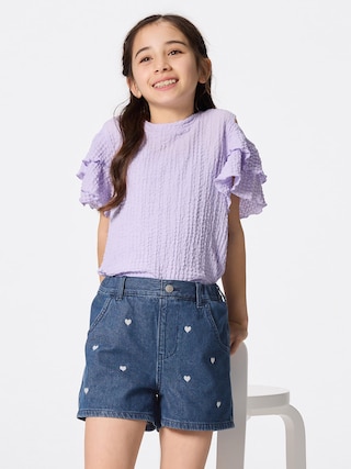 GIRLSデニムエンブロイダリーショーツ+E 【KIDS・TEEN】 【キッズ パンツ・スカート】【GU公式/ジーユー】 【BLUE】 GIRLSデニムエンブロイダリーショーツ+E 【KIDS・TEEN】 【キッズ パンツ・スカート】【GU公式/ジーユー】 【BLUE】