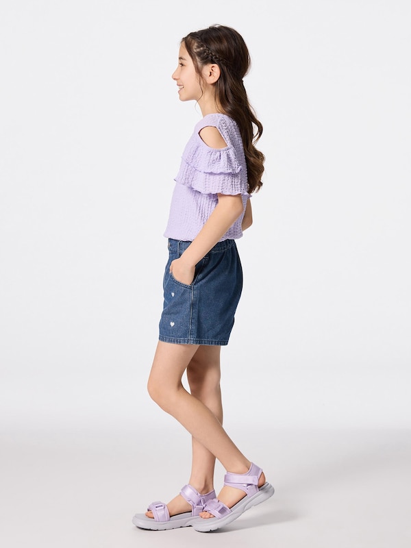 GIRLSデニムエンブロイダリーショーツ+E