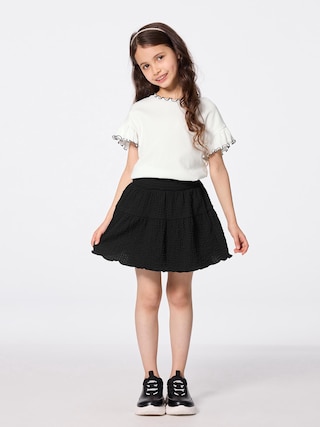 GIRLSシャーリングティアードキュロット 【KIDS・TEEN】 【キッズ パンツ・スカート】【GU公式/ジーユー】 【BLACK】 GIRLSシャーリングティアードキュロット 【KIDS・TEEN】 【キッズ パンツ・スカート】【GU公式/ジーユー】 【BLACK】