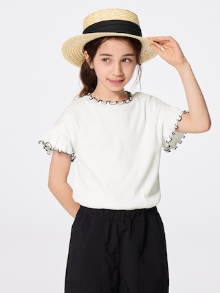 GIRLSリブメローT(半袖) 【KIDS・TEEN】 【キッズ Tシャツ・スウェット・ニット】【GU公式/ジーユー】 【OFF WHITE】 GIRLSリブメローT(半袖) 【KIDS・TEEN】 【キッズ Tシャツ・スウェット・ニット】【GU公式/ジーユー】 【OFF WHITE】