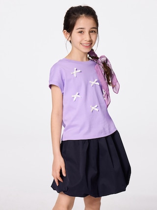 GIRLSリボンT 【KIDS・TEEN】 【キッズ Tシャツ・スウェット・ニット】【GU公式/ジーユー】 【PURPLE】 GIRLSリボンT 【KIDS・TEEN】 【キッズ Tシャツ・スウェット・ニット】【GU公式/ジーユー】 【PURPLE】
