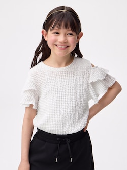 GIRLSシャーリングオープンショルダーT