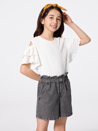 GIRLSシャーリングオープンショルダーT 【KIDS・TEEN】 【キッズ Tシャツ・スウェット・ニット】【GU公式/ジーユー】 【OFF WHITE】 GIRLSシャーリングオープンショルダーT 【KIDS・TEEN】 【キッズ Tシャツ・スウェット・ニット】【GU公式/ジーユー】 【OFF WHITE】