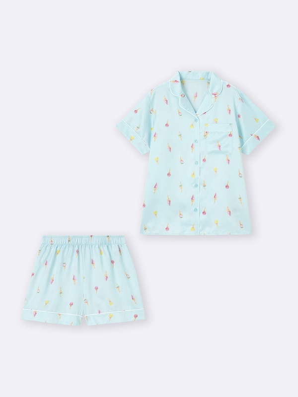 サテンパジャマ(半袖&ショートパンツ)(ジェラート)