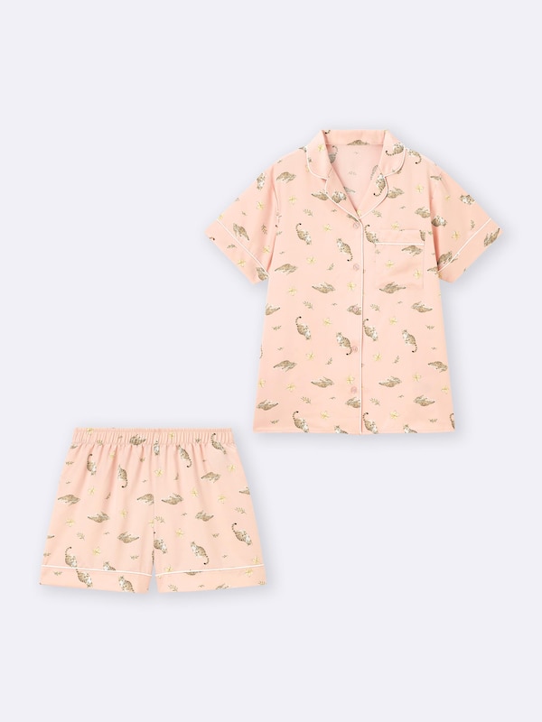 サテンパジャマ(半袖&ショートパンツ)(キャット)