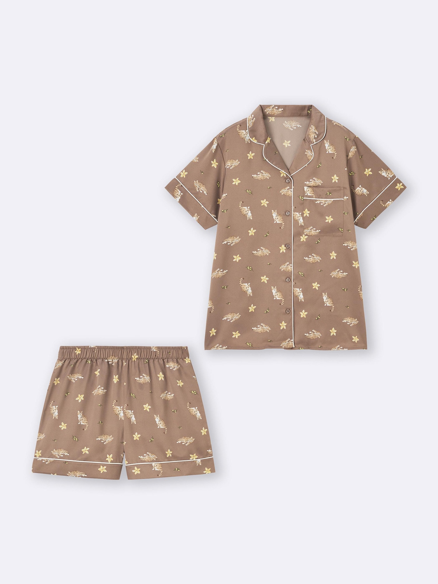 GU公式 | サテンパジャマ(半袖&ショートパンツ)(キャット)