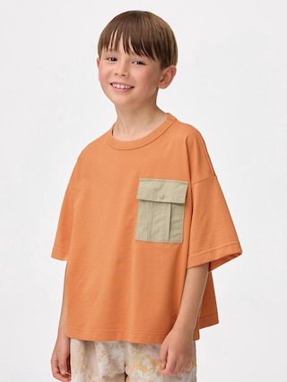 KIDS(男女兼用)ドライポケットボクシーT(5分袖) 【KIDS・TEEN】 【キッズ Tシャツ・スウェット・ニット】【GU公式/ジーユー】 【ORANGE】 KIDS(男女兼用)ドライポケットボクシーT(5分袖) 【KIDS・TEEN】 【キッズ Tシャツ・スウェット・ニット】【GU公式/ジーユー】 【ORANGE】