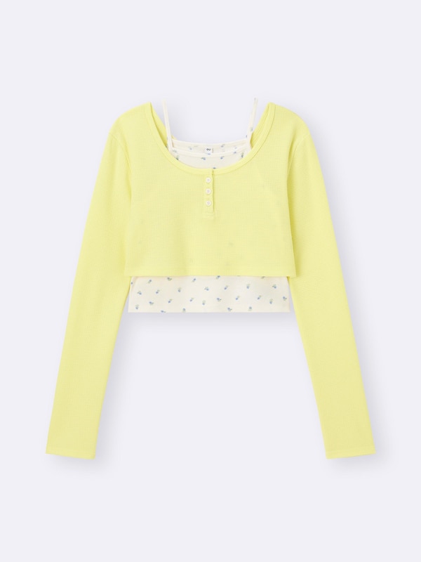 GIRLS2ピースワッフルヘンリーネックT(長袖)JR