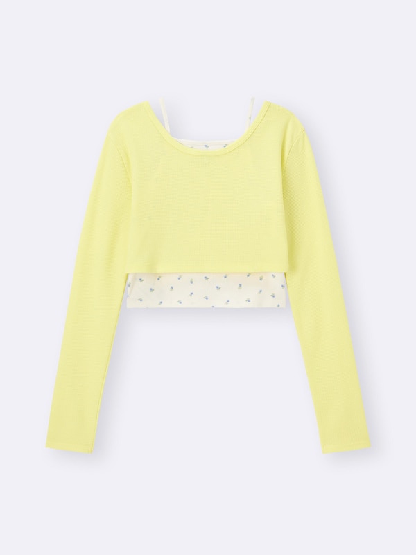 GIRLS2ピースワッフルヘンリーネックT(長袖)JR