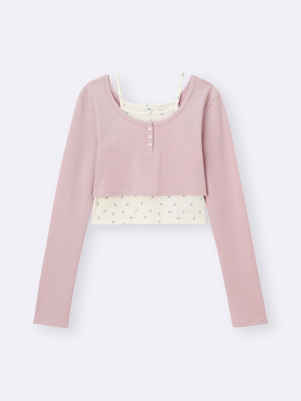 GIRLS2ピースワッフルヘンリーネックT(長袖)JR