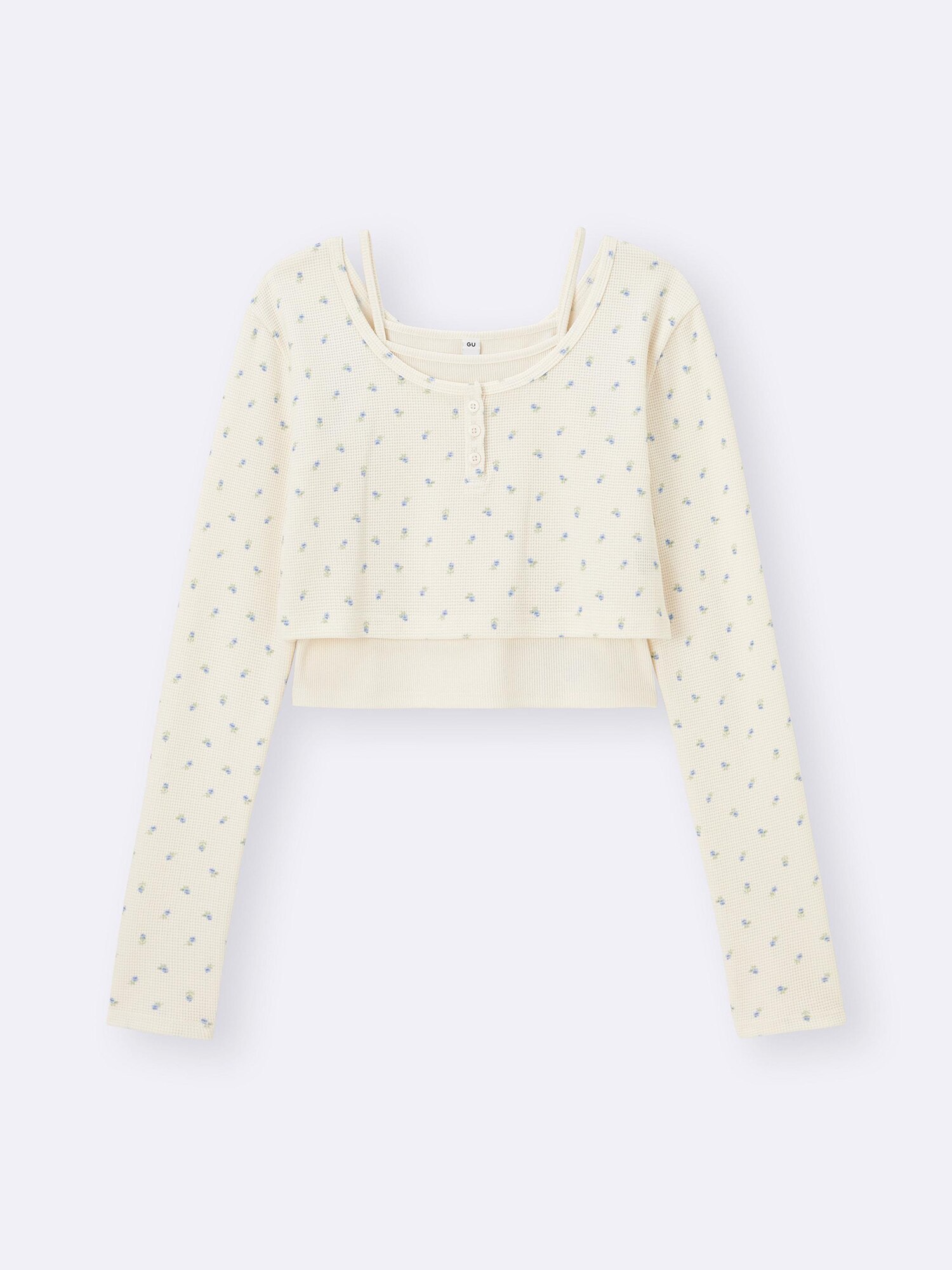GU公式 | GIRLS2ピースワッフルヘンリーネックT(長袖)JR