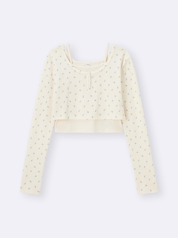 GIRLS2ピースワッフルヘンリーネックT(長袖)JR