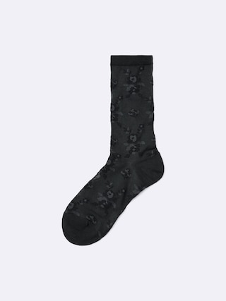 シアークルーソックス(フラワー) 【レディース】 【インナー・下着】【GU公式/ジーユー】 【BLACK】 シアークルーソックス(フラワー) 【レディース】 【インナー・下着】【GU公式/ジーユー】 【BLACK】
