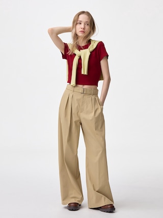 ベルテッドワイドパンツ(丈標準70.0~74.0cm) 【レディース】 【パンツ】【GU公式/ジーユー】 【BEIGE】 ベルテッドワイドパンツ(丈標準70.0~74.0cm) 【レディース】 【パンツ】【GU公式/ジーユー】 【BEIGE】