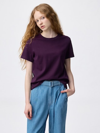 コットンスムースクルーネックT 【レディース】 【Tシャツ・スウェット】【GU公式/ジーユー】 【PURPLE】 コットンスムースクルーネックT 【レディース】 【Tシャツ・スウェット】【GU公式/ジーユー】 【PURPLE】