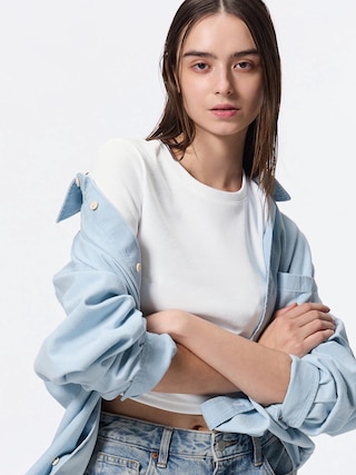 リブミニT 【レディース】 【Tシャツ・スウェット】【GU公式/ジーユー】 【OFF WHITE】 リブミニT 【レディース】 【Tシャツ・スウェット】【GU公式/ジーユー】 【OFF WHITE】