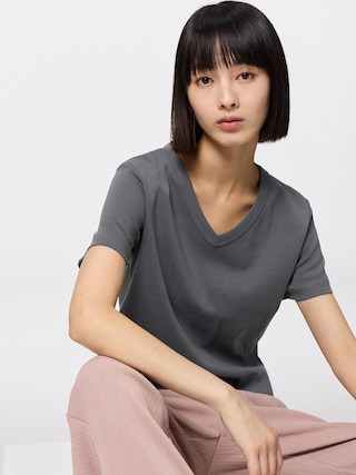 コットンスムースVネックT+EC 【レディース】 【Tシャツ・スウェット】【GU公式/ジーユー】 【DARK GRAY】 コットンスムースVネックT+EC 【レディース】 【Tシャツ・スウェット】【GU公式/ジーユー】 【DARK GRAY】