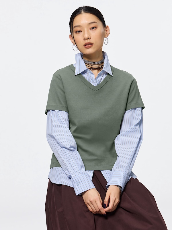 コットンスムースVネ�ックT+EC