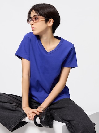 コットンスムースVネックT+EC 【レディース】 【Tシャツ・スウェット】【GU公式/ジーユー】 【BLUE】 コットンスムースVネックT+EC 【レディース】 【Tシャツ・スウェット】【GU公式/ジーユー】 【BLUE】