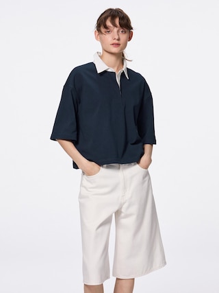 ラガーシャツ(5分袖)Q 【レディース】 【Tシャツ・スウェット】【GU公式/ジーユー】 【NAVY】 ラガーシャツ(5分袖)Q 【レディース】 【Tシャツ・スウェット】【GU公式/ジーユー】 【NAVY】
