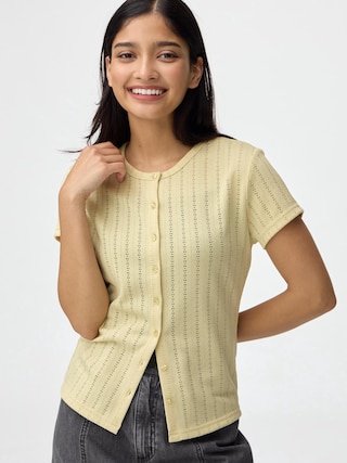 フロントボタンポインテールT OSQ+E 【レディース】 【Tシャツ・スウェット】【GU公式/ジーユー】 【YELLOW】 フロントボタンポインテールT OSQ+E 【レディース】 【Tシャツ・スウェット】【GU公式/ジーユー】 【YELLOW】