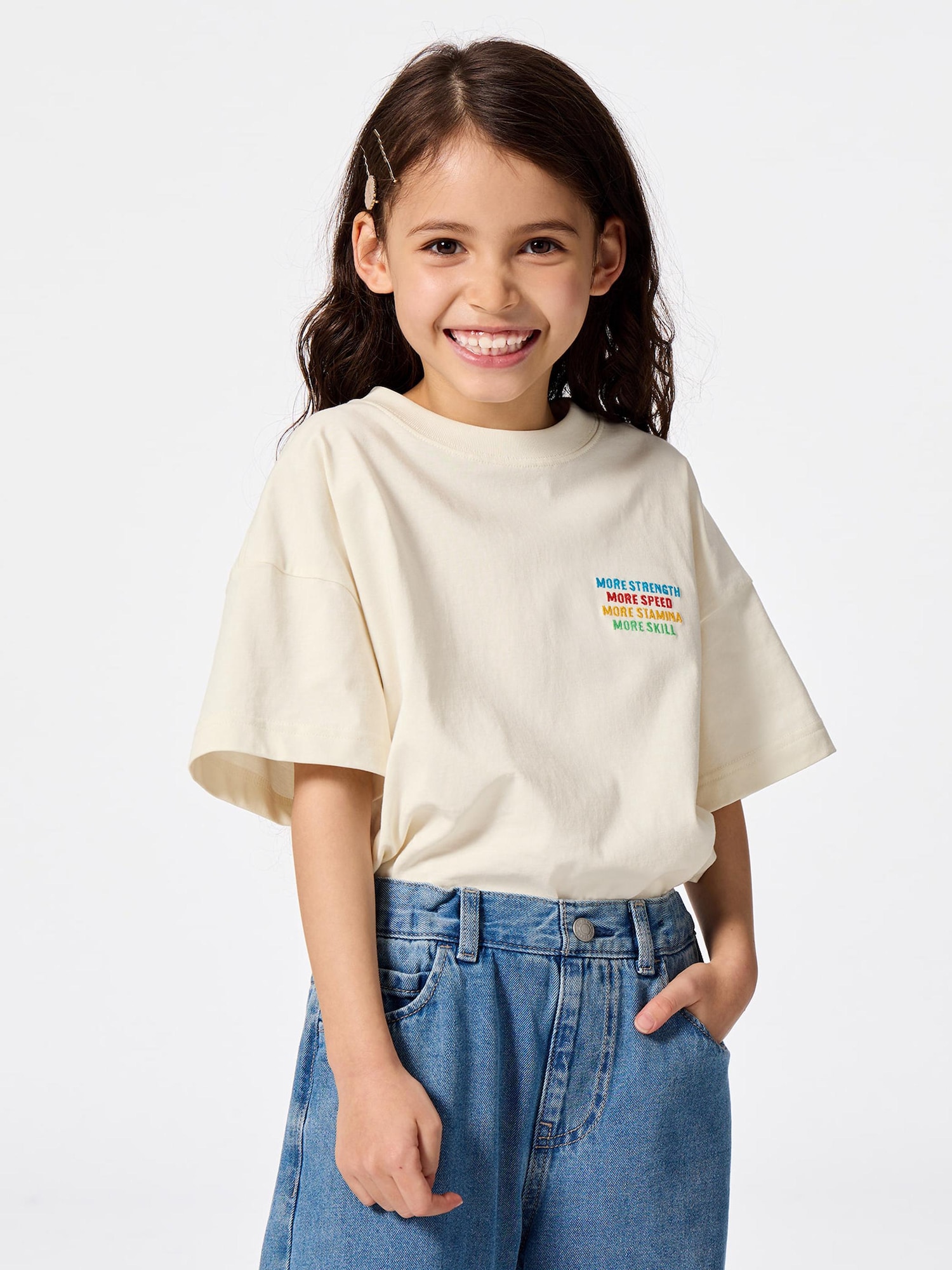 GU公式 | KIDS(男女兼用)オーバーサイズグラフィックT(ワンポイントロゴ)