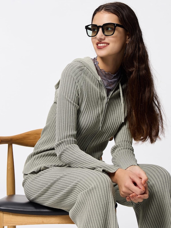 リブニットダブルジップパーカ