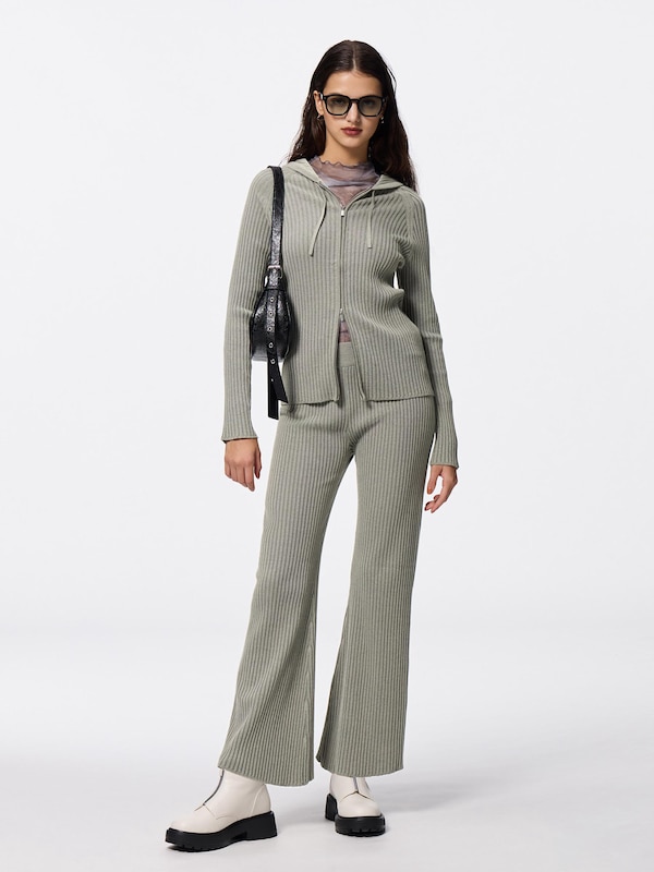 リブニットダブルジップパーカ