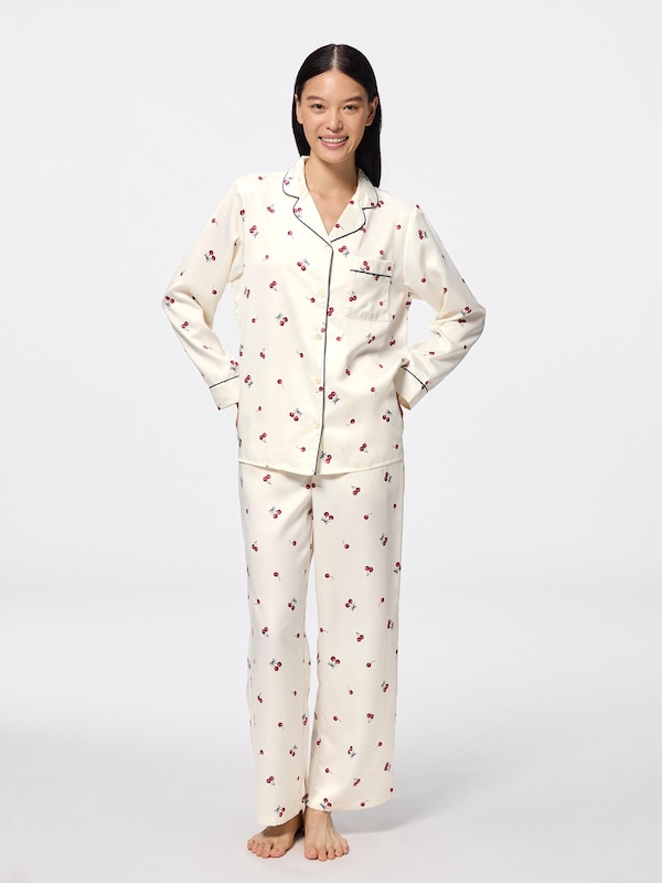 サテンパジャマ(長袖&ロングパンツ)(チェリー)