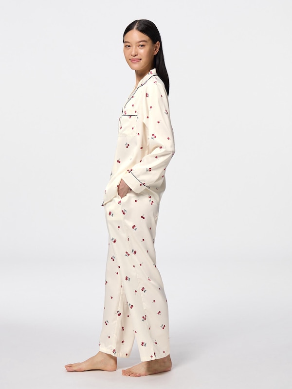 サテンパジャマ(長袖&ロングパンツ)(チェリー)