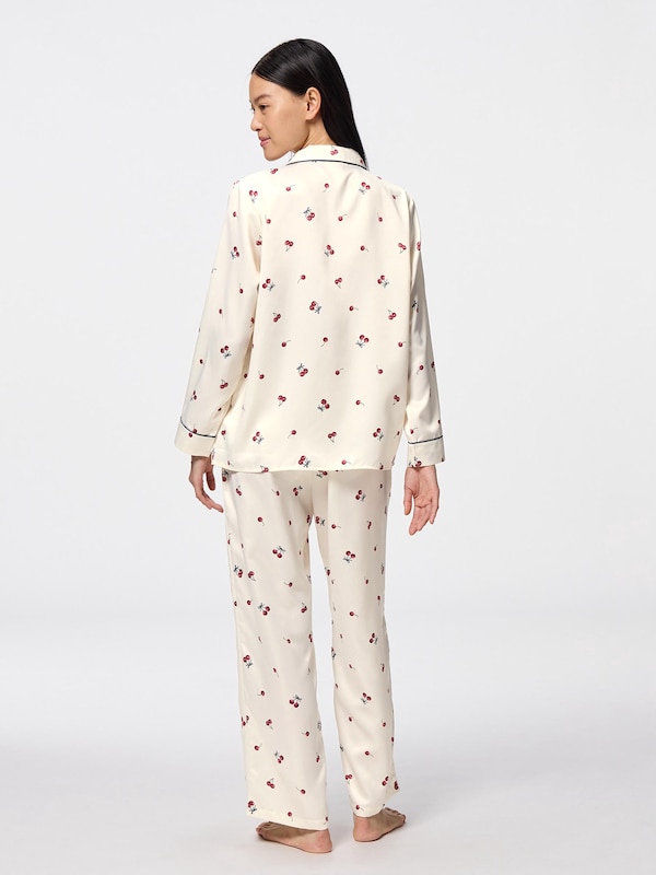 サテンパジャマ(長袖&ロングパンツ)(チェリー)