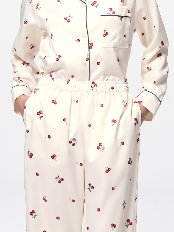 サテンパジャマ(長袖&ロングパンツ)(チェリー)