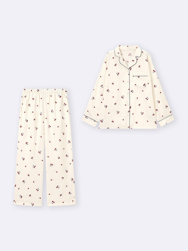 サテンパジャマ(長袖&ロングパンツ)(チェリー)