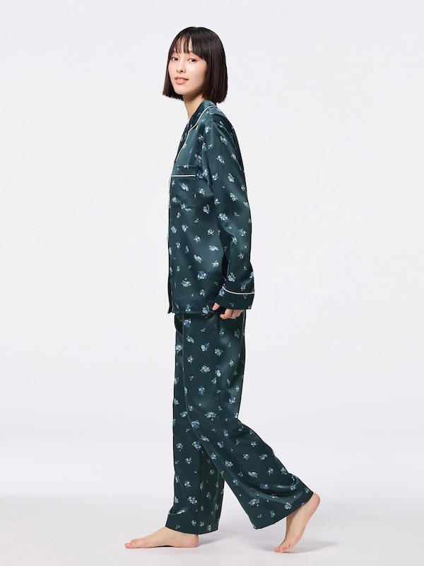 サテンパジャマ(長袖&ロングパンツ)(フラワー)