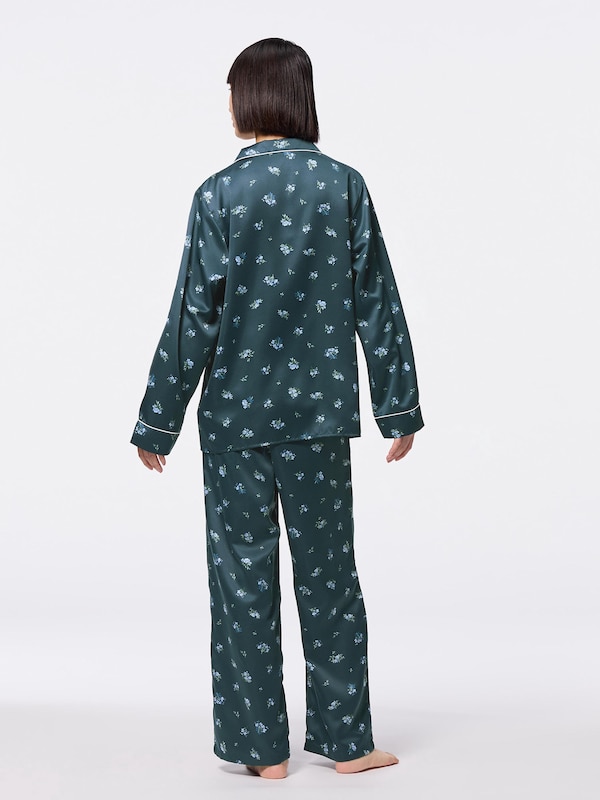 サテンパジャマ(長袖&ロングパンツ)(フラワー)