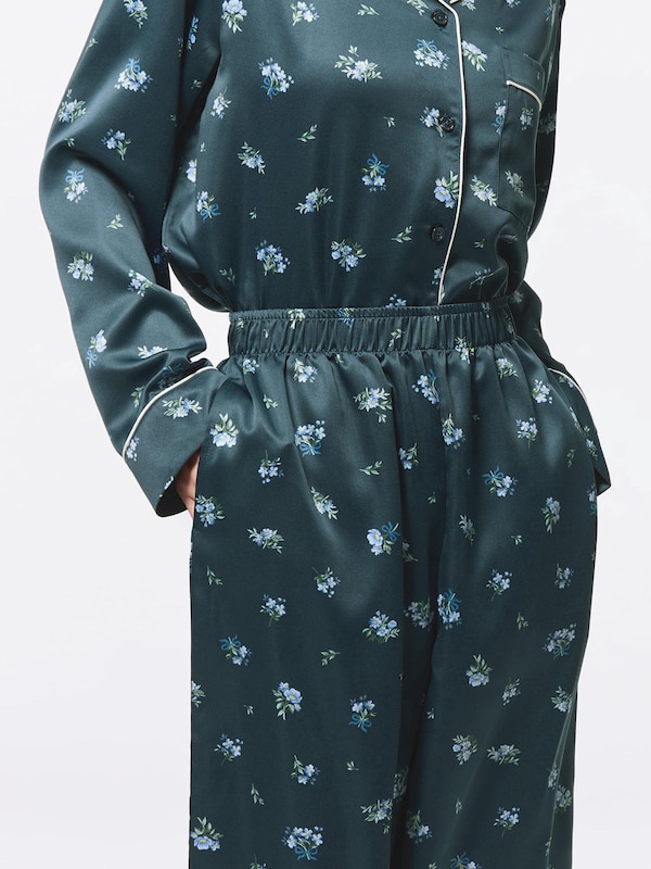 サテンパジャマ(長袖&ロングパンツ)(フラワー)