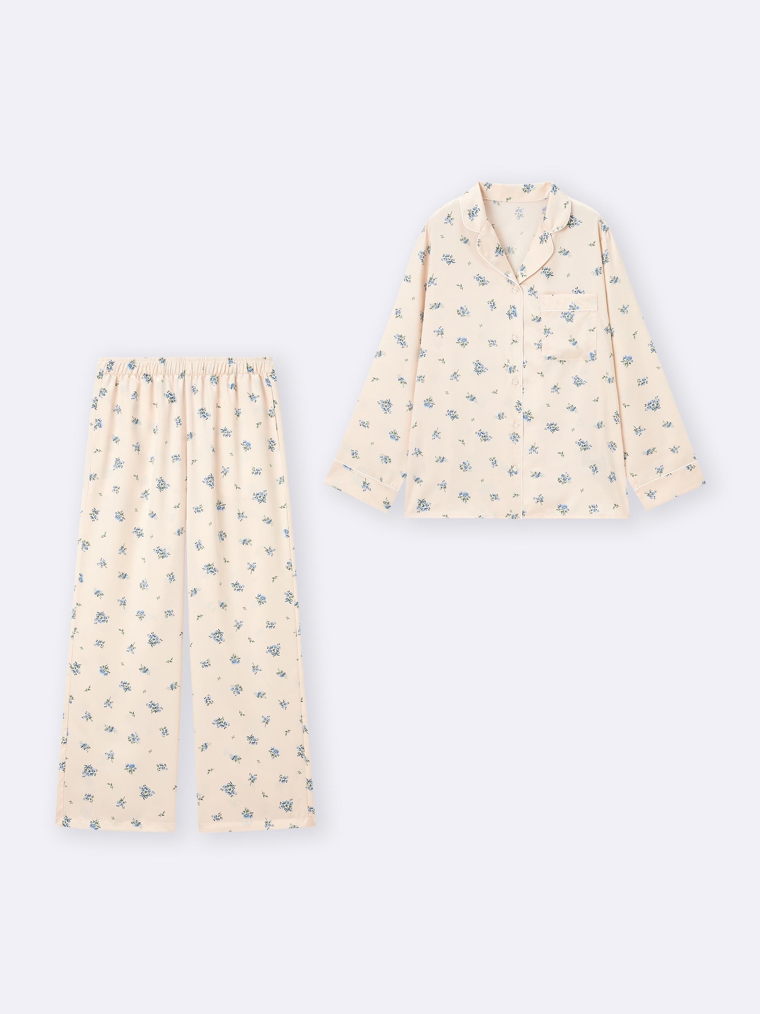 GU公式 | サテンパジャマ(長袖&ロングパンツ)(フラワー)