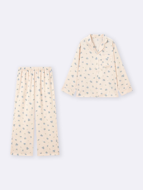 サテンパジャマ(長袖&ロングパンツ)(フラワー)