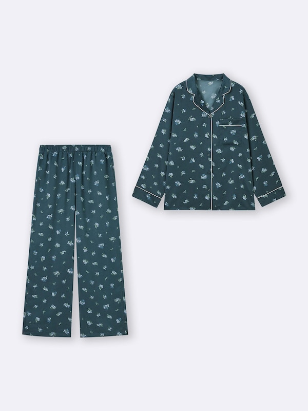 サテンパジャマ(長袖&ロングパンツ)(フラワー)