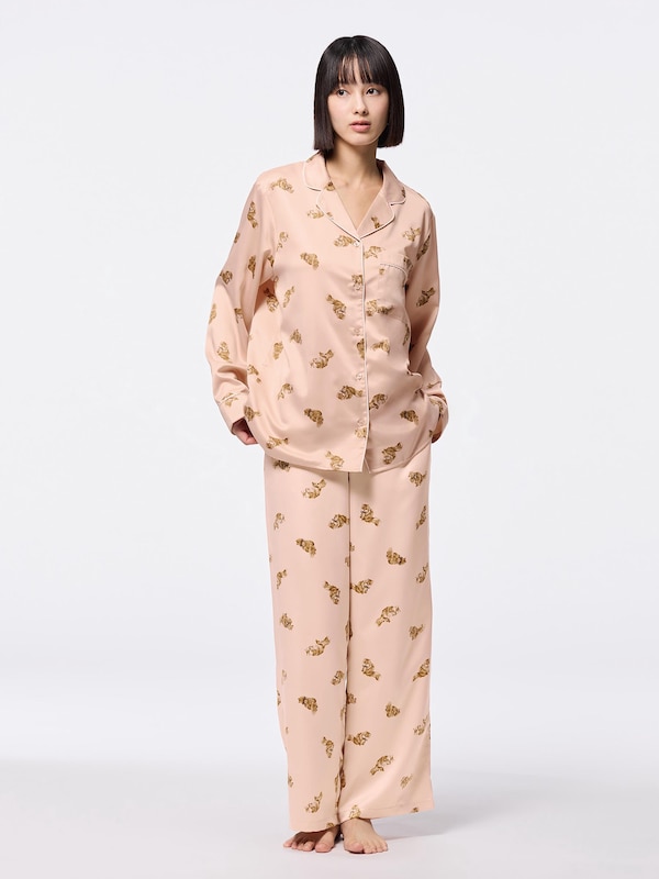 サテンパジャマ(長袖&ロングパンツ)(キャット)