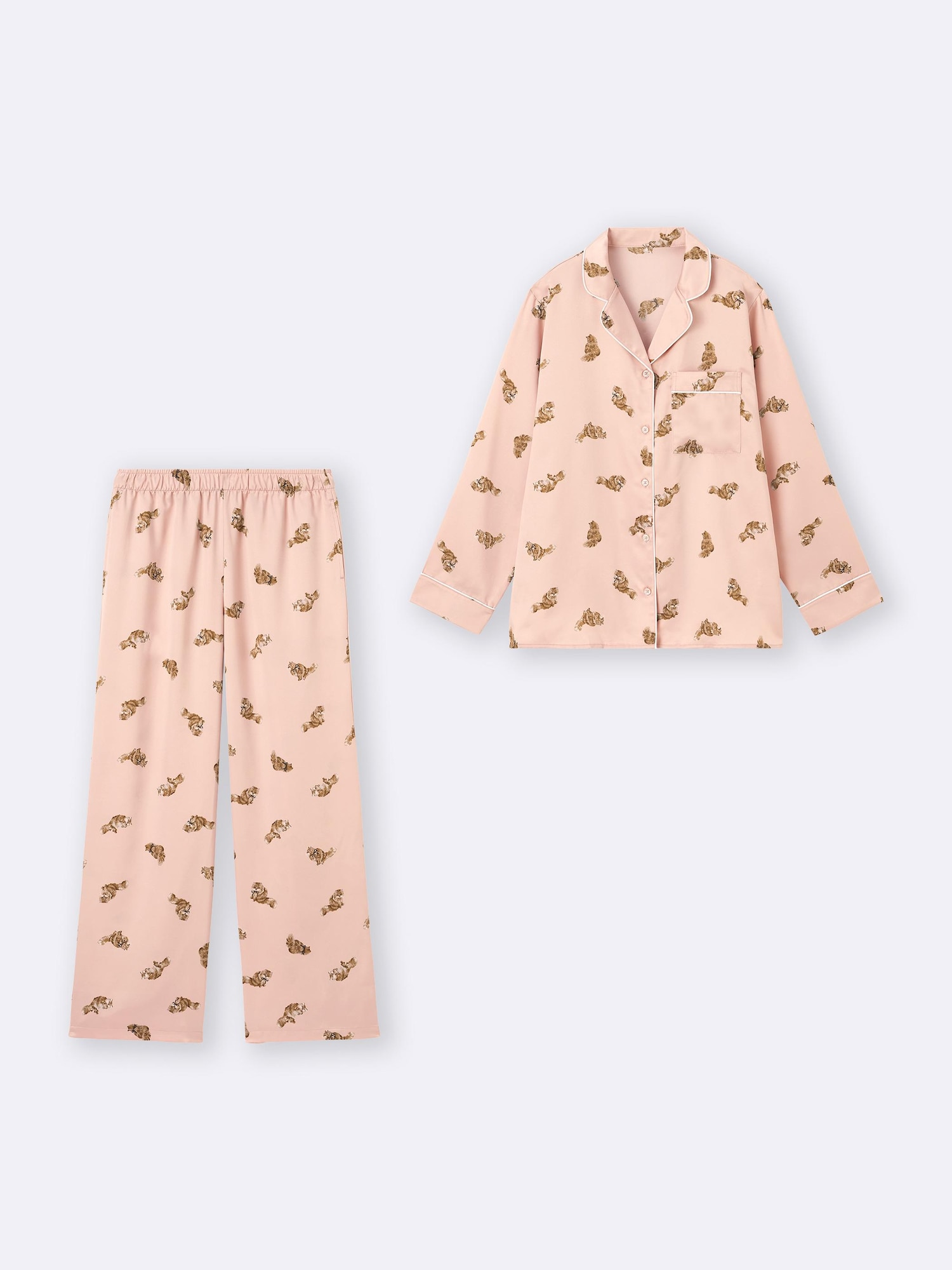 GU公式 | サテンパジャマ(長袖&ロングパンツ)(キャット)