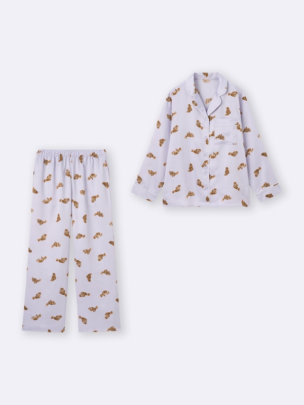 サテンパジャマ(長袖&ロングパンツ)(キャット)