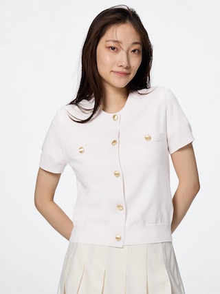 メタルボタンカーディガン(半袖)Q 【レディース】 【ニット・カーディガン】【GU公式/ジーユー】 【OFF WHITE】 メタルボタンカーディガン(半袖)Q 【レディース】 【ニット・カーディガン】【GU公式/ジーユー】 【OFF WHITE】