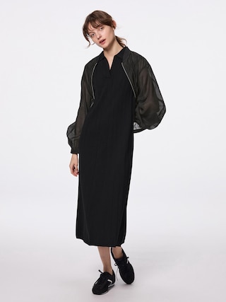 スキッパーポロワンピース(ノースリーブ)Z+E 【レディース】 【ワンピース・サロペット】【GU公式/ジーユー】 【BLACK】 スキッパーポロワンピース(ノースリーブ)Z+E 【レディース】 【ワンピース・サロペット】【GU公式/ジーユー】 【BLACK】