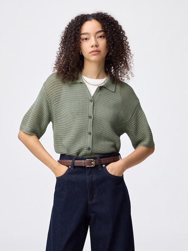 透かし編みニットシャツ(半袖)