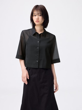 シアーシャツ(5分袖)Q 【レディース】 【シャツ・ブラウス】【GU公式/ジーユー】 【BLACK】 シアーシャツ(5分袖)Q 【レディース】 【シャツ・ブラウス】【GU公式/ジーユー】 【BLACK】