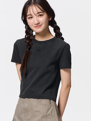 GIRLSリブクロップドロゴT JR 【KIDS・TEEN】 【TEEN(ティーン)】【GU公式/ジーユー】 【DARK GRAY】 GIRLSリブクロップドロゴT JR 【KIDS・TEEN】 【TEEN(ティーン)】【GU公式/ジーユー】 【DARK GRAY】